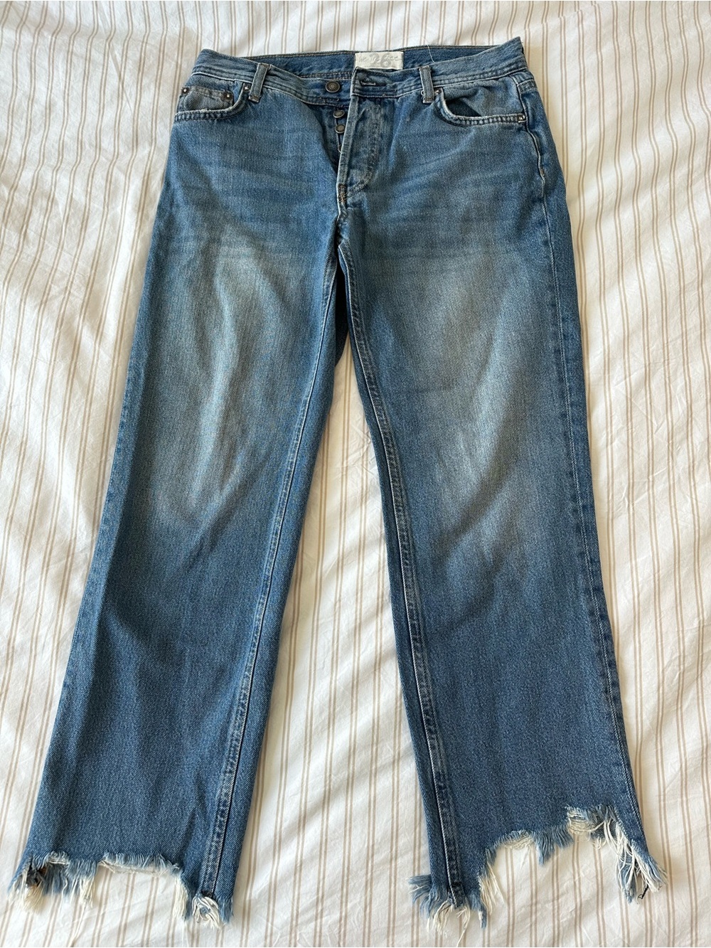 Free People Women’s Blue Distressed Raw Hem Jeans
